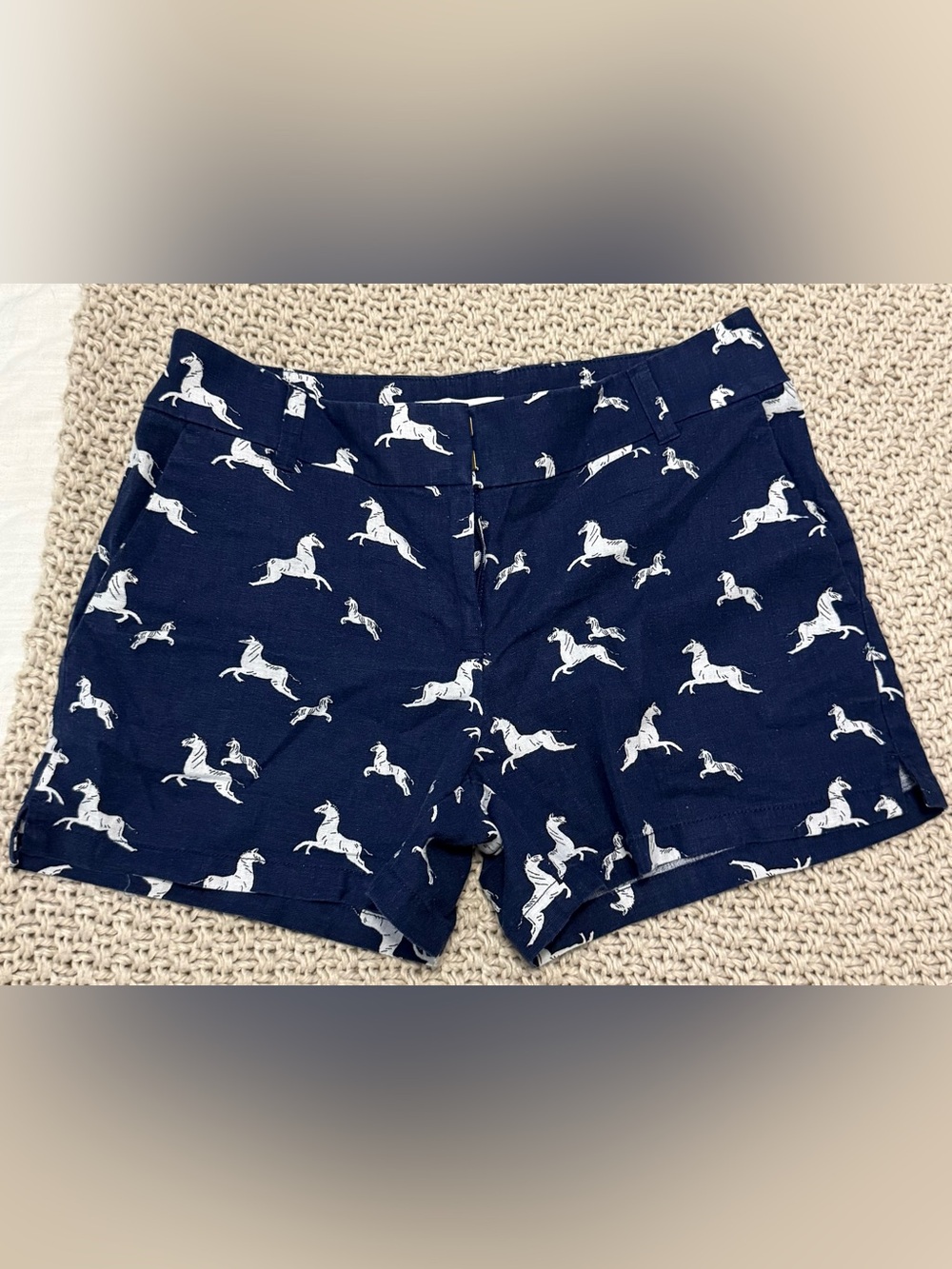 LOFT Navy Shorts with White Equestrian Horse Print Linen-Feel Size 2
